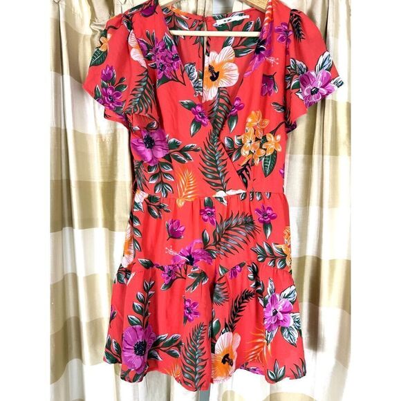 NWOT Mi Ami Floral Hawaiian Hula Print Tropical Romper Resort Vacation XS EUC - Picture 1 of 10